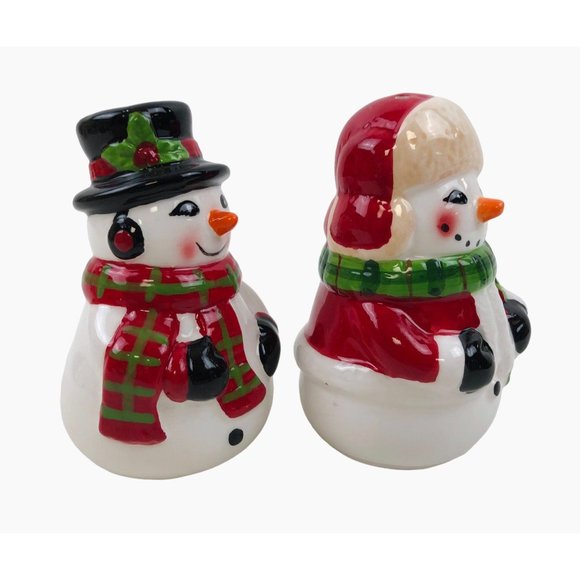 Vintage Snowman Salt Pepper Shaker Set Primitive Winter Christmas Table Decor - Picture 4 of 10